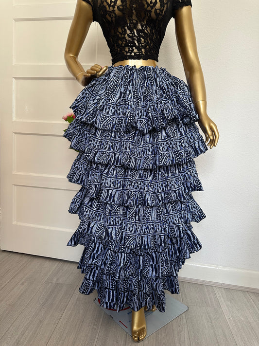 Layered Ruffle Maxi Skirt – Midnight Indigo