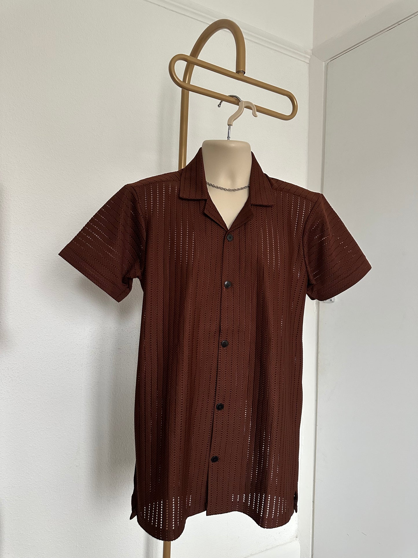 Vintage Mesh Knit Shirt (Brown )