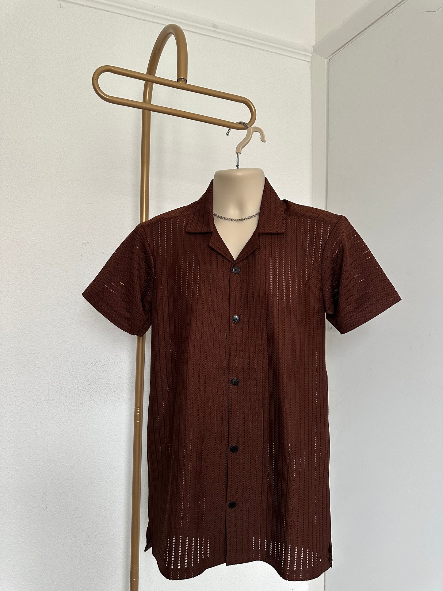 Vintage Mesh Knit Shirt (Brown )
