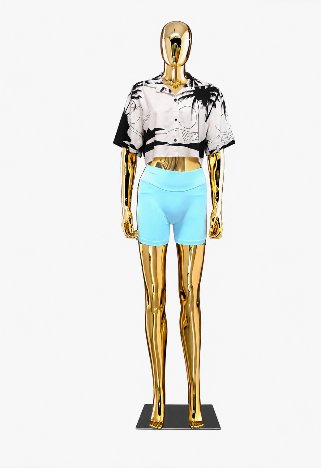 Vintage Short-Sleeve Button Up Blouse - Cropped