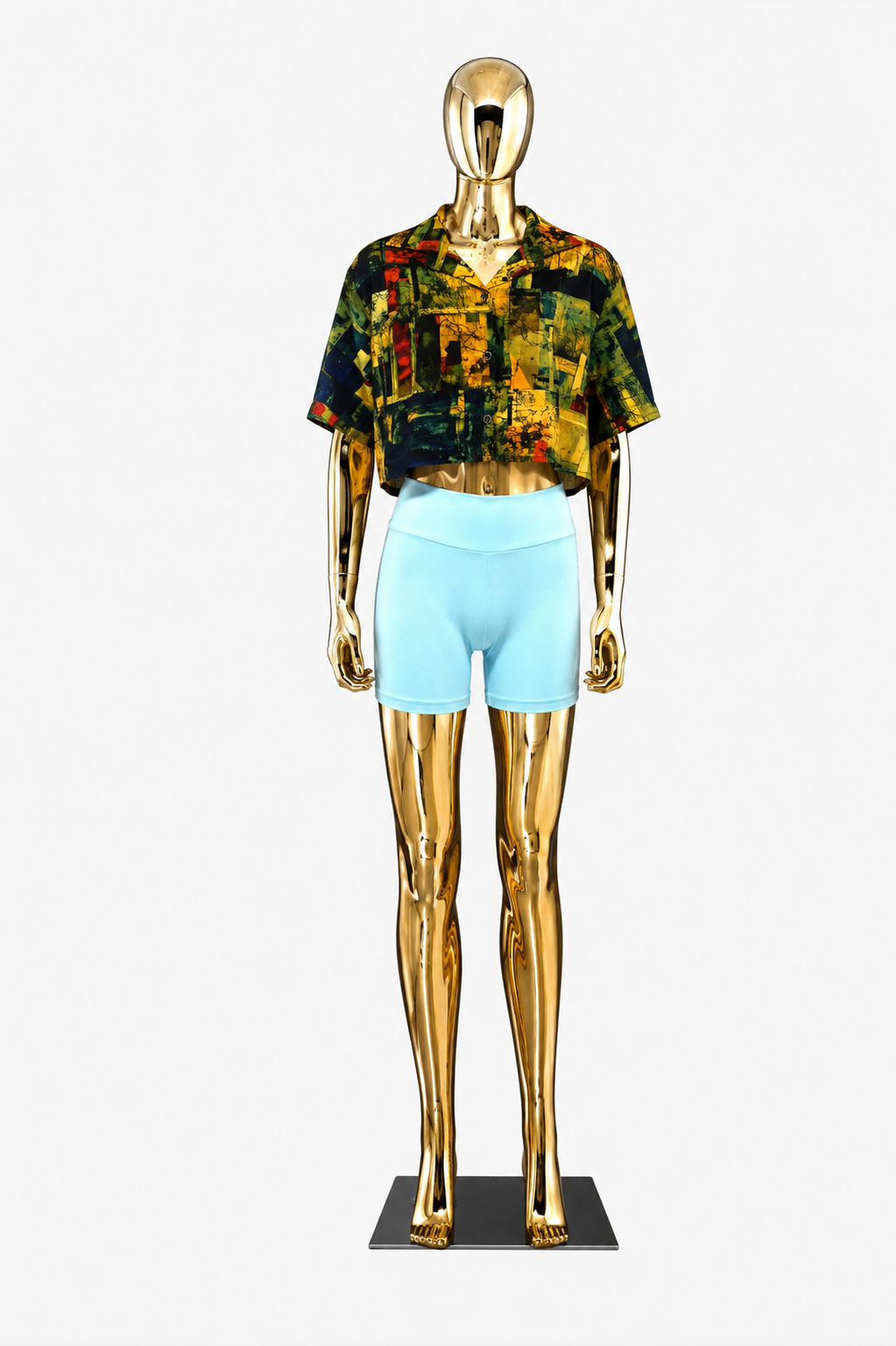 Vintage Short-Sleeve Button Up Blouse - Cropped