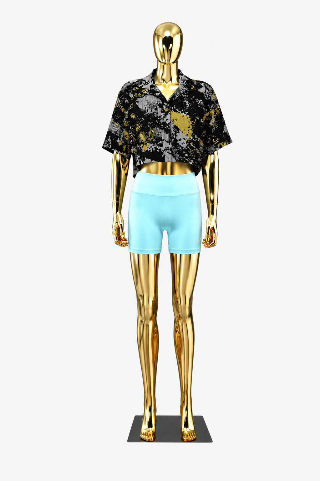 Vintage Short-Sleeve Button Up Blouse - Cropped